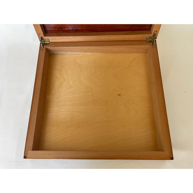 Large 1980's Dunhill Style Ribbon Mahogany Wood Humidor, Box With Brass Hinges For Sale - Image 9 of 10
