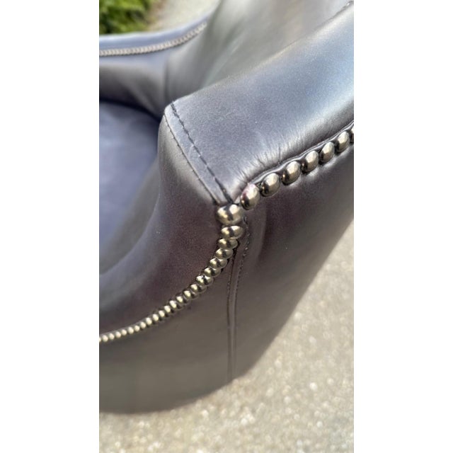 Animal Skin 2010s Henredon Leather Swivel Chair For Sale - Image 7 of 12