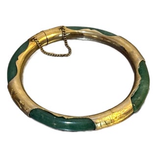 Spinach Jade / Gold Plated Bangle Bracelet For Sale