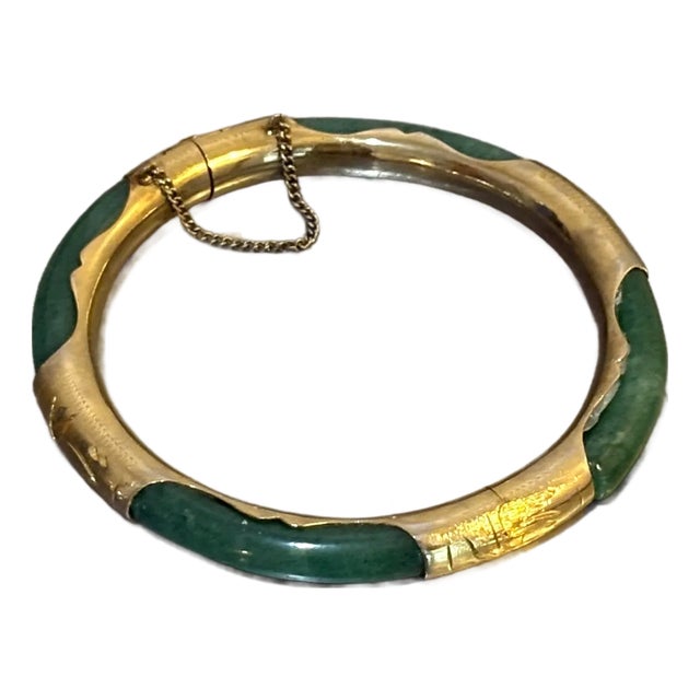Spinach Jade / Gold Plated Bangle Bracelet For Sale