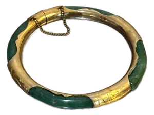 Spinach Jade / Gold Plated Bangle Bracelet