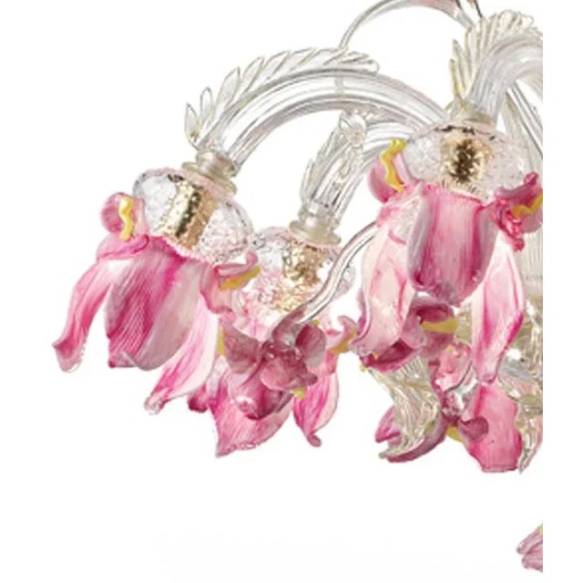 Contemporary Venetian Pink Floral Murano Glass Chandelier For Sale - Image 9 of 12