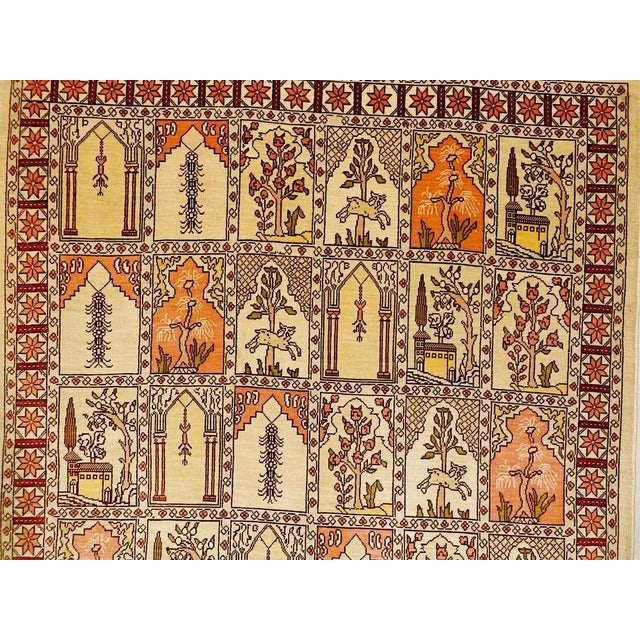 This Turkish hood rug is made of 100% silk hand -made and is in perfect condition. Very fine and dense link with approx....