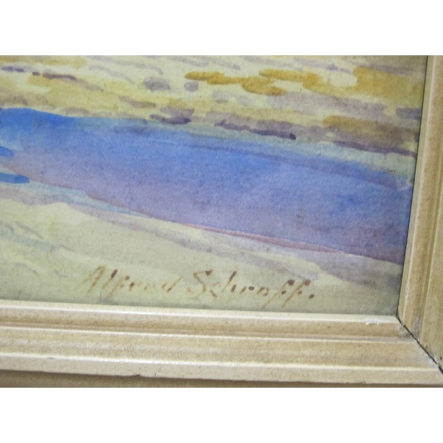 Alfred Hermann Schroff (American/Oregon/California 1863 - 1939) small framed watercolor painting. A serene view a white...