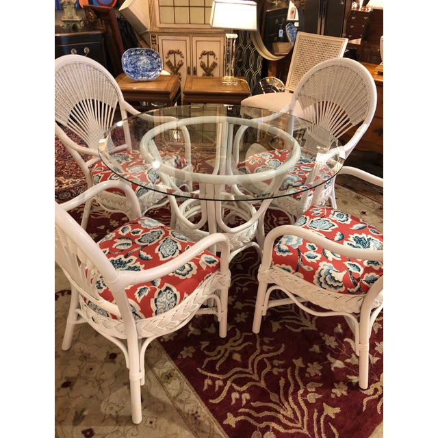 White Wicker Dining Table Set With Four Armchairs Chairish