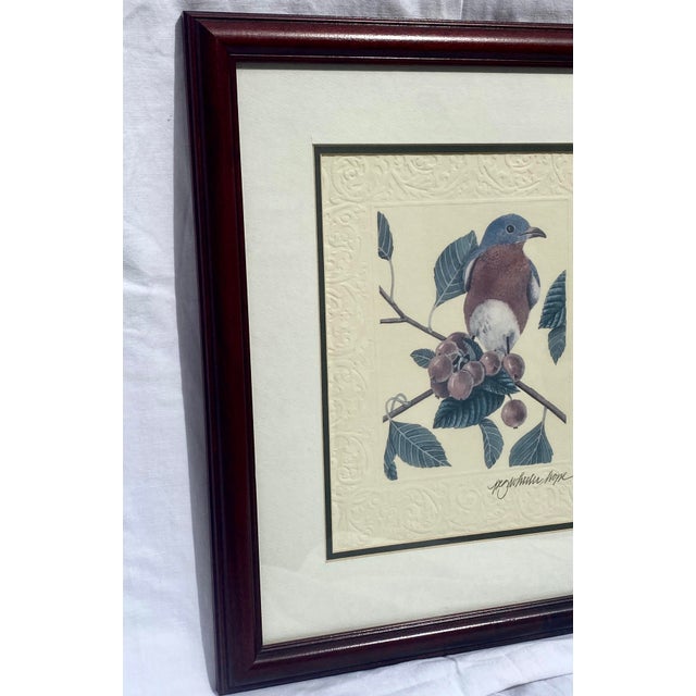 Vintage Peg Wheeler Hope Ornithological "Eastern Bluebird" Framed Embossed Lithograph Print Excellent Condition. For Sale - Image 13 of 17