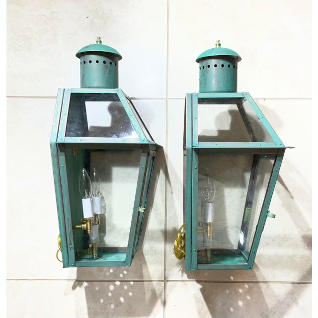 Pair of Architectural Copper Lantern / Sconces Wall Hanging For Sale - Image 13 of 15