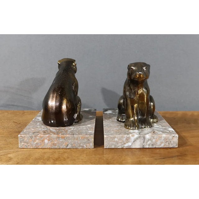 Metal Bear Bookends in Golden Metal, 1920, Set of 2 For Sale - Image 7 of 9