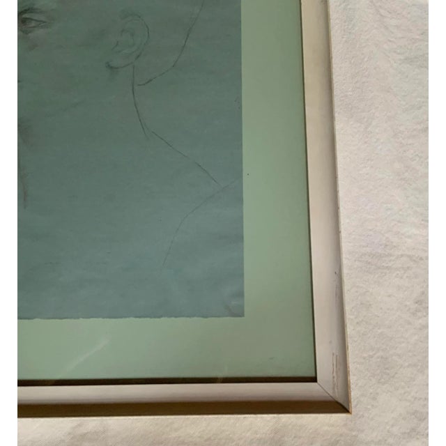 Blue 1960s Portrait Drawing of a Woman Gallery Framed For Sale - Image 8 of 10