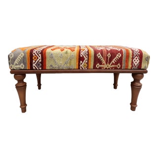 Traditional Kilim Upholstered Ottoman Bench For Sale