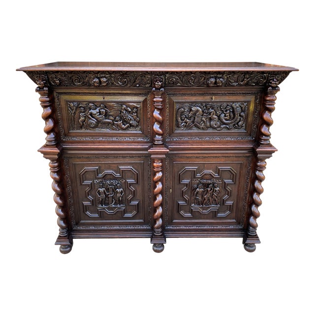 Antique French Oak Liquor Bar Sideboard Server Barley Twist