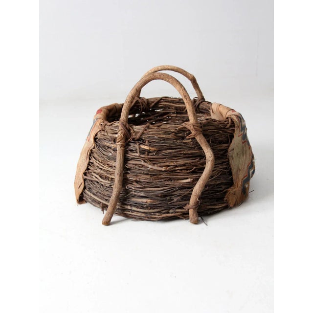 Wood Antique Painted Bark Basket For Sale - Image 7 of 12