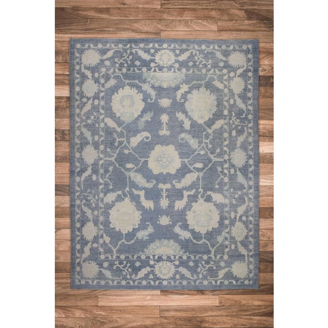 Blue Modern Handmade Turkish Oushak Rug 12'3"x15'1" For Sale - Image 8 of 8