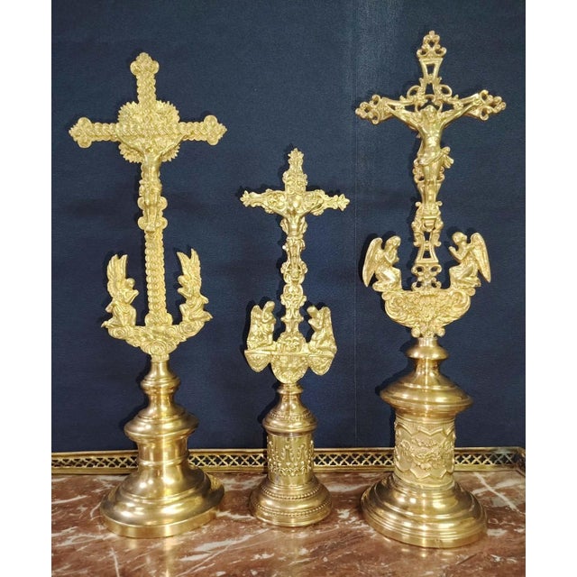 Gilt Bronze Altar Crosses, 19th Century, Set of 3 For Sale - Image 4 of 5