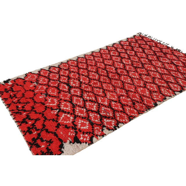 1950s Vintage Moroccan Rug With Red, Black and White Diamond Patterns | Rug & Kilim For Sale - Image 5 of 7