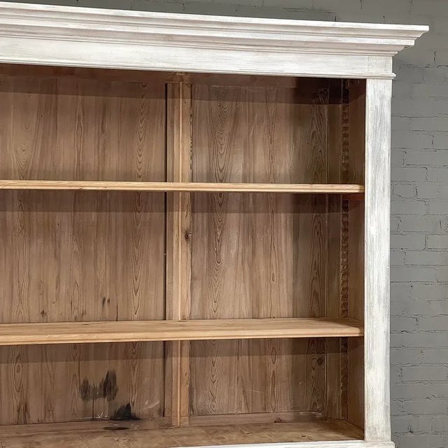 Antique White Grand 19th Century French Rustic Neoclassical Bookcase in Whitewashed Pine For Sale - Image 8 of 13