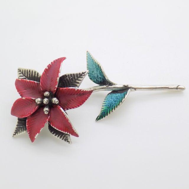 Vintage Italian Handmade Genuine Silver Poinsettia Flower Christmas Decoration For Sale - Image 4 of 9