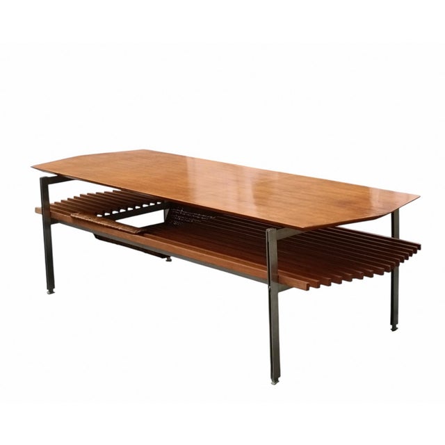 Mid-Century Modern Vintage Wood and Rattan Coffee Table by Giovanni Offredi for Saporiti, 1970s For Sale - Image 3 of 8