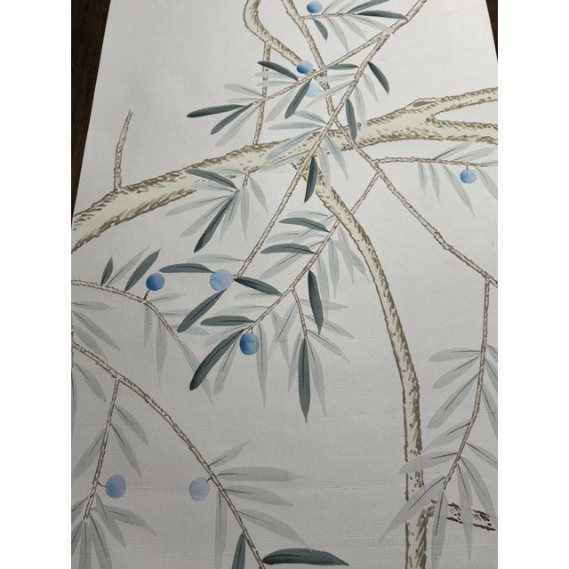 Soft Grey Chinoiserie Mural | 3-Panel Hand-Painted Tree Branch Wallpaper For Sale - Image 4 of 4