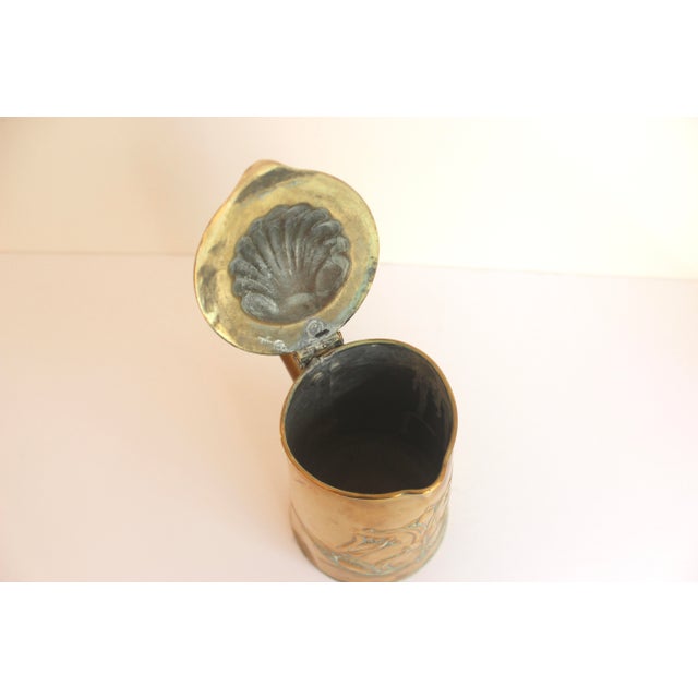 Js&s Joseph Sankey and Sons Honeysuckle Design Brass Tankard Art Nouveau Antique 1904 Jug With Lid For Sale - Image 10 of 11