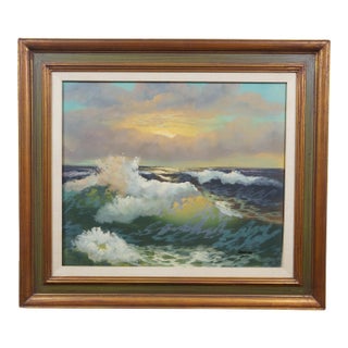 Wansink Nautical Choppy Ocean Waves Seascape Oil Painting on Canvas 32" For Sale