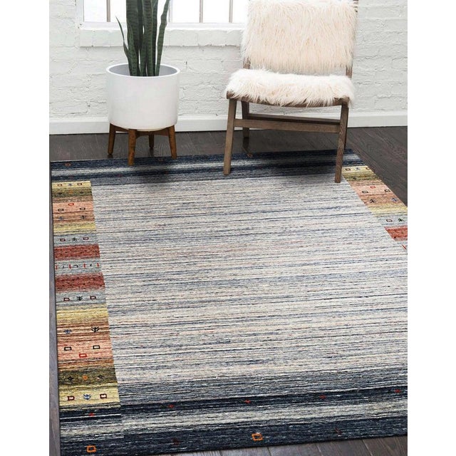 Textile 8x10 Gray Hand-Knotted Wool Framed Horizon Lines Modernist Carpet Rug For Sale - Image 7 of 7