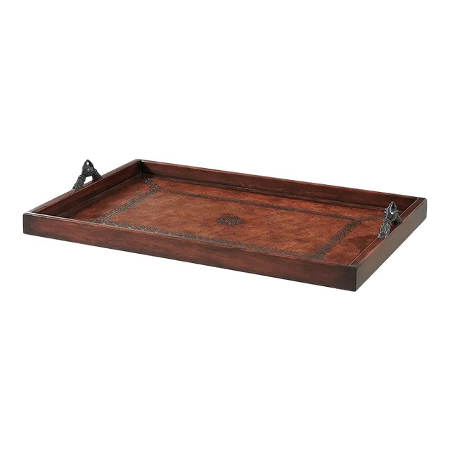 Tooled Leather Serving Tray For Sale