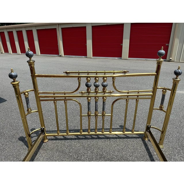 Brass Vintage Hollywood Regency Brass Full Size Bed Frame With Marble Accents For Sale - Image 8 of 11