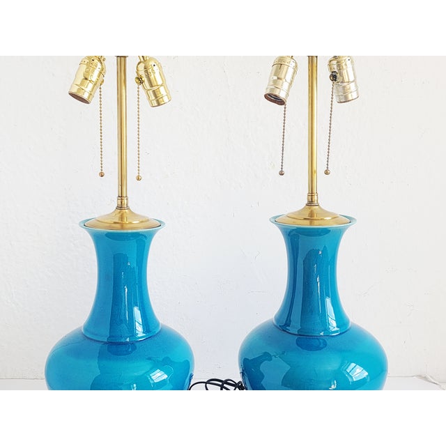 Mid Century Modern Blue Cerulean Table Lamps-a Pair For Sale In New York - Image 6 of 12