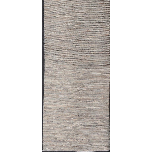 Measures: 4'10 x 26'10 Modern Moroccan Style Tribal Long Runner in Shades of Gray All-Over Design. Keivan Woven Arts /...