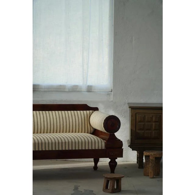 Antique Danish Empire Sofa with Detailed Woodwork and Striped Fabric, 19th Century For Sale - Image 4 of 17