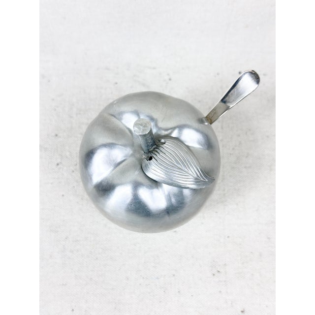 Mid-Century Vintage Glass & Silverplate Apple Condiment Jam Jar With Spoon For Sale - Image 9 of 11