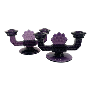 Mid-Century Fostoria Amethyst Glass American Candelabra Pair Art Deco