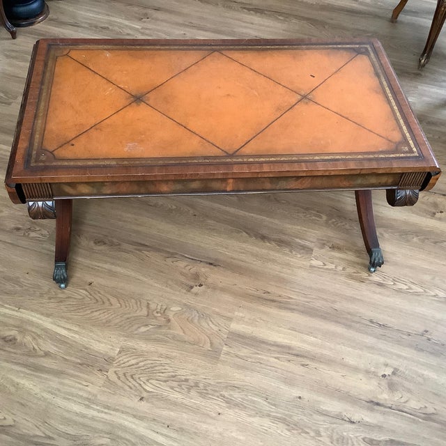 Weiman Antique Leather Top Drop Sided Coffee Table For Sale - Image 4 of 16