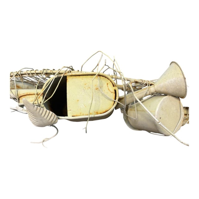 Late 20th Century Sculptural Metal Garden Wreath With Watering Cans & Weathered Patina For Sale - Image 10 of 12