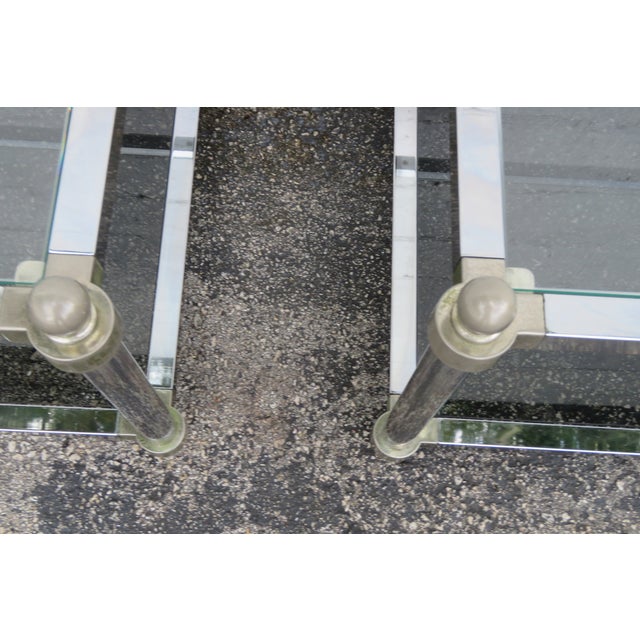 Hollywood Regency Chrome Glass Top Side Tables a Pair 6256 For Sale - Image 11 of 16