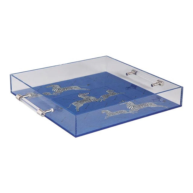 Scalamandre Maison by Port 68 Zebra Blue Lucite Tray For Sale