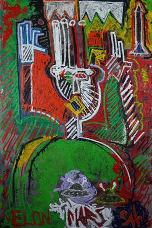 "Elon Musk - Perpetuation of the Species" Contemporary Abstract Figurative Mixed-Media Painting by Sax Berlin