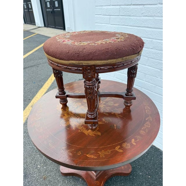 Antique Victorian French Louis XVI Style Carved Walnut Oval Footstool For Sale - Image 4 of 11