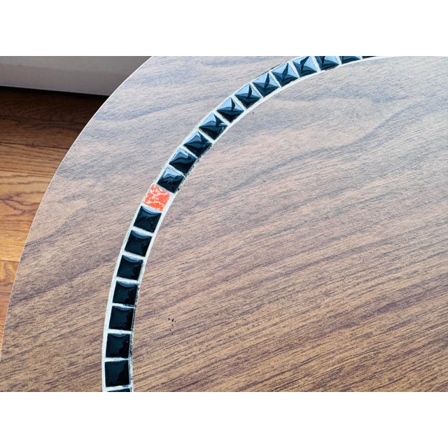 Vintage 1960s Round Side Table With Tile Top Accent Teak Legs For Sale - Image 4 of 12