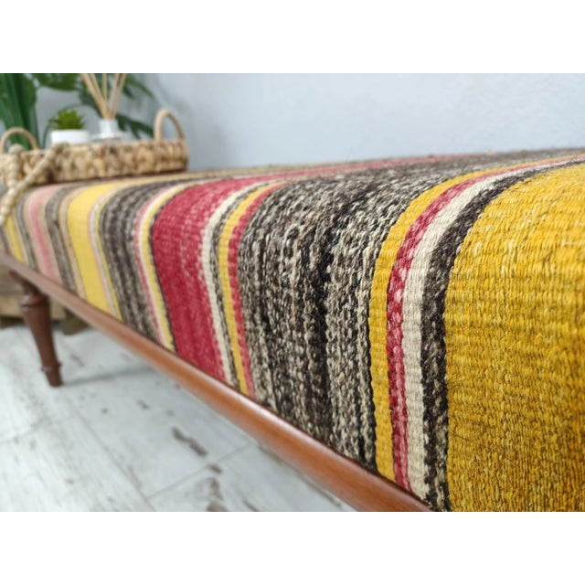 Handmade Colorblock Kilim Upholstered Bench For Sale - Image 9 of 10