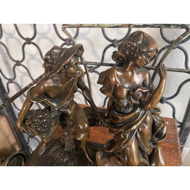 Romantic Bronze Figural Sculpture of Courting Couple on Bench For Sale - Image 9 of 11