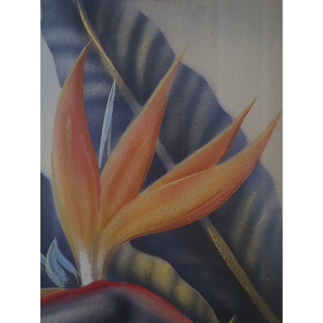 Late 20th Century Ted Mundorff Vintage Floral Hawaiian Air Brush on Board Bird of Paradise 12 X 10 C1950 For Sale - Image 5 of 18