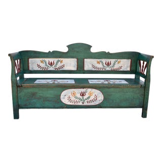 Pine Hand-Painted Storage Bench For Sale