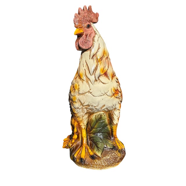Figurative Large Vintage Mid Century Hand Painted Ceramic Rooster & Sunflowers Statue/Figurine For Sale - Image 3 of 10
