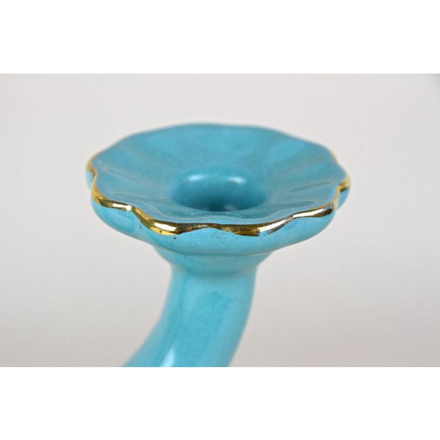 Vintage Art Deco Turquoise Ceramic Candleholder, 1930 For Sale - Image 14 of 16