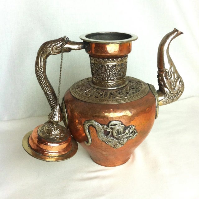 1930s Copper and Brass Wedding Kettle With Lid For Sale - Image 4 of 12