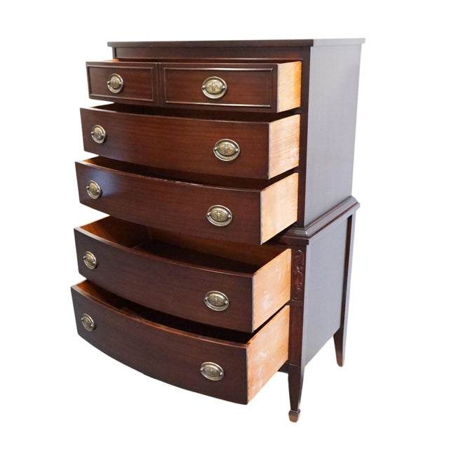Late 20th Century Vintage Antique Solid Mahogany Traditional Duncan Phyfe Style 34" Bow Front Chest on Chest For Sale - Image 5 of 11