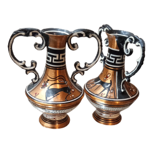 Pair of 1970s Copper Metalcraft Bud Vases, Made in Greece