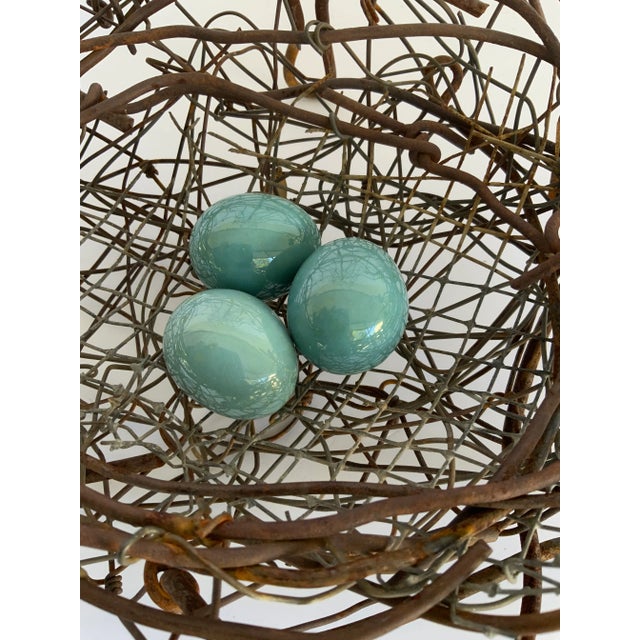 Modern 2007 Iron Sculpture of Nest With 3 Blue Eggs For Sale - Image 3 of 8